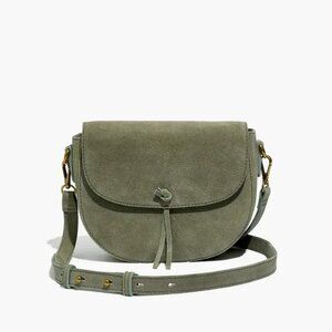 Madewell The Elsewhere Tie Suede Leather Crossbody Saddlebag in Olive Green